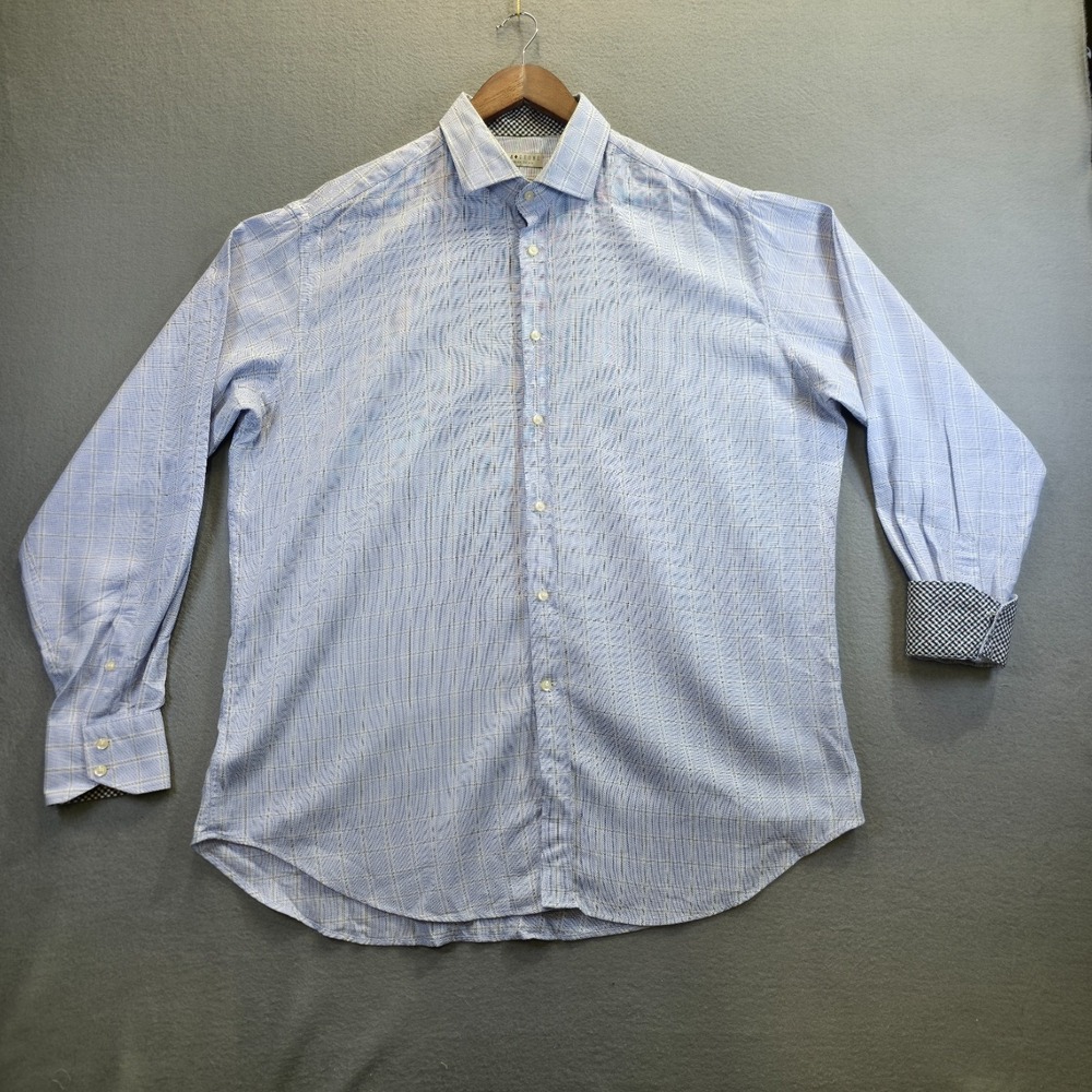Jack Stone Men's Blue Check Long Sleeve Button Up‎ Flip Cuff Shirt Size XL